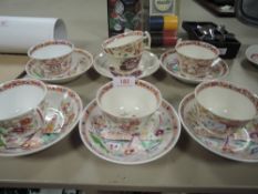 A selection of early transfer printed tea cup and saucer sets