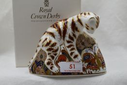 A Royal Crown Derby Bengal Tiger and Cub paperweight, boxed with gold stopper
