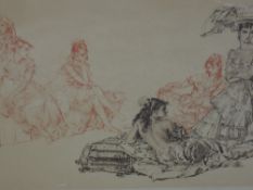A print after William Russell Flint Gypsy Ladies in Conversation, signed 40 x 70 cm framed and