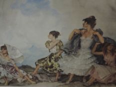 A print after William Russell Flint, The Shower signed, 57 x 43cm framed and glazed