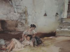 A print after William Russell Flint Girls resting in barn signed 50 x 60 cm
