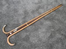 A selection of walking sticks and cane having HM silver knob and ferrule