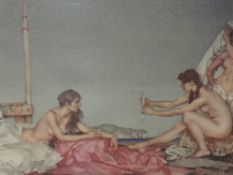A print after William Russell Flint The Silver Mirror signed 30 x 46 cm framed and glazed