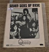 A rare piece of sheet music for 'The seven seas of rhye'