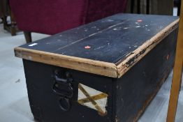 A part strippedf wooden trunk, approx. 97 x 45 x 35cm