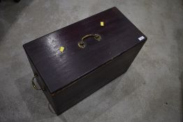 A 19th Century stained frame travel box, having brass handles to lid and top, dimensions approx.