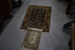 Two Persian silk prayer rugs, including 'Tree of Life' , approx. 96 x 63cm and 50 x 32cm