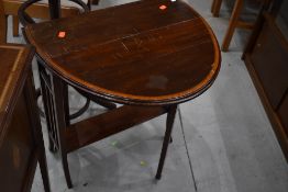 An Edwardian mahogany and inlaid Sutherland style table, width approx. 62cm