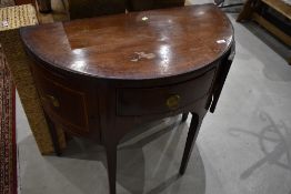 A Regency style mahogany and inlaid half moon sideboard, width approx. 93cm