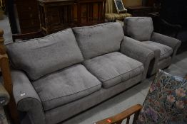 A modern settee and chair, Laura Ashley, pebble colour, very clean, settee width approx. 190cm ,