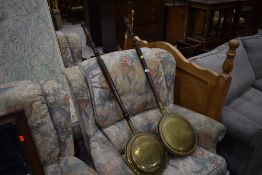 Two traditional brass warming pans