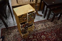 A vintage plywood set of eight drawers, suitable for CDs , Small Toys etc, decoupage decoration