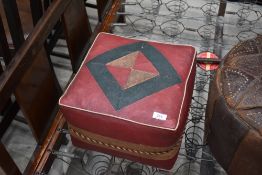 A vintage square pouffe, width approx. 36cm