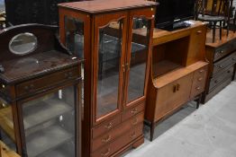 A modern cherry style display cabinet having three drawer base, width approx. 84cm