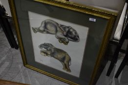 A vintage print in gilt frame elephants