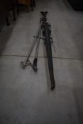 A pair of vintage skis and poles