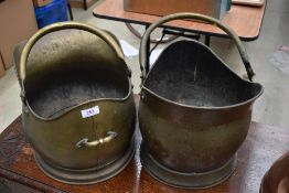 Two vintage brass coal helmets