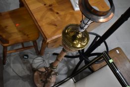 A vintage ceramic and brass standard lamp, having cloisonne style decoration , possibly converted