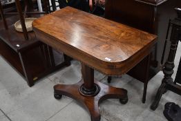 A lovely William IV rosewood fold over card table, beize and some small pieces of veneer needing