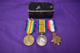 A Trio of WW1 Medals to 22567 PTE A Thacker Bord R, 1914-15 Star, Victory Medal and War Medal in