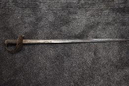 A possible 19th century Officer's sword, 33 inch straight blade, War Department mark on blade, no