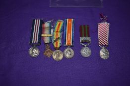 A collection of six Miniature Medals, Military Medal George V Uncrowned Head, 1914 Star 5th Aug 22nd