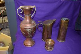 A collection of WW1 Brass and Copper Trench Art including Ash Tray made from German Battleship