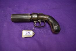 A Pepper Box Percussion Pistol possibly 1854 Marston New York, six shot, total length 19cm