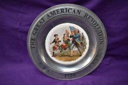 A USA Commemorative and metal and ceramic plate, inscribed The Great American Revolution 1776, The