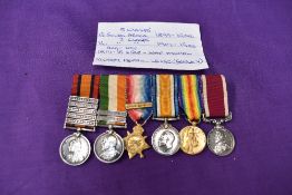 A group of six miniature medals, Queen South Africa Medal with five clasps, Laings Nek, Transvaal,