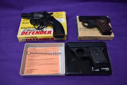 Three Blank Fire Pistols, Scale Mead .22 Blank Firing Defender in original box, Perfecta Starting