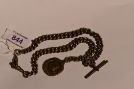 An HM silver graduated curb link watch chain with medalion and T bar, approx 87g