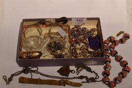 A small selection of misc vintage jewellery including plaited rolled gold belt bracelet, white metal