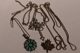 A small selection of white metal jewellery stamped 925 including a diamante cross pendant, box