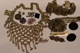 A small selection of HM silver, white metal and other jewellery including Baby brooch, black