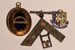 Three Masonic HM silver and white metal jewels with gold inlay regarding Hesketh Lodge 986,