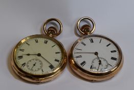 Two gold plated top wound pocket watches by Waltham nos: 8929643 & 14808988, both having Roman