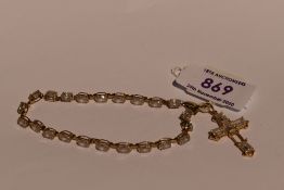 A Mexican 14ct gold articulated bracelet having cubic zirconia panels, and a similar cross