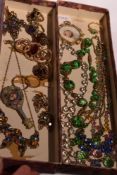 A selection of vintage costume jewellery including glass and crystal beads, glass locket, Italian