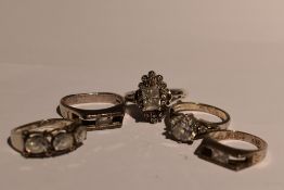 Five lady's silver dress rings having cubic zirconia decoration