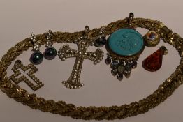 A selection of silver and white metal jewellery stamped 925 including cross pendants, plaited