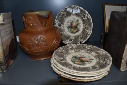 A collection of plates,fruit basket by W.Smith and co, marked Wedgewood to underside, also