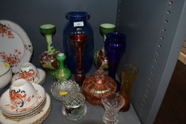 A selection of vintage glass including hand painted milk glass, Stuart crystal and more.