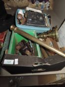 A collection of items including rim locks, castors, brass table legs and door knobs including