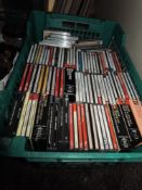 A crate of compact discs of classical interest.