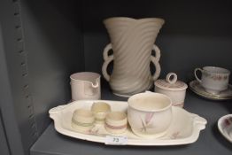 A Sylvac plate and bowl having floral spring decoration, a vase(possibly Sylvac) having removable