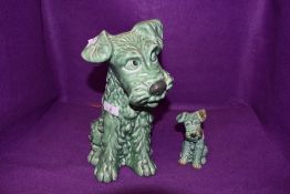 Two sylvac terriers in green colour way, marked underside 1378 and 1380.