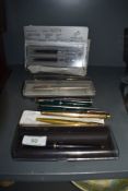 A selection of pens including Parker and gold plated BNP fountain pen.