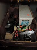 A selection of photographic equipment including Koda Slide binoculars and cased Exakta TL 500