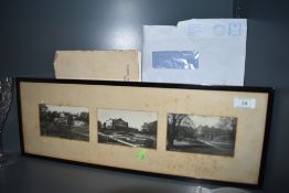 A framed and mounted selection of photographs of Eden Hall,Cumberland and a pamphlet for Eden hall
